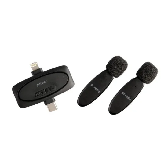 Porodo Wireless Microphone with Charging Case - Black
